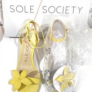 Sole Society Yellow Heeled Sandals with Floral Embellishment